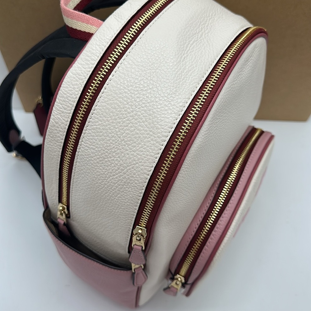 Coach Court Stripe Heart Motif Pebble Leather Chalk White Backpack - Picture 9 of 16